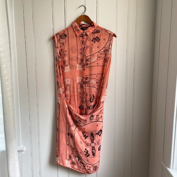 Diesel Sleeveless Peach Color Dress with Black Paisley and Screw Print - Size M - Picture 5 of 10